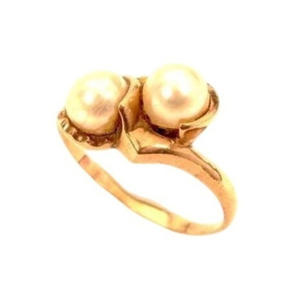 Vintage 10K Yellow Gold Ring Double Genuine Pearls Ring*Size 10.5*3.9g*417*E560‎